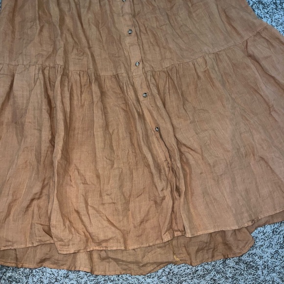 Women’s 100% Ramie ANEMONE V Neck Open Back Full Button Down Maxi Dress M Orange - Picture 4 of 11